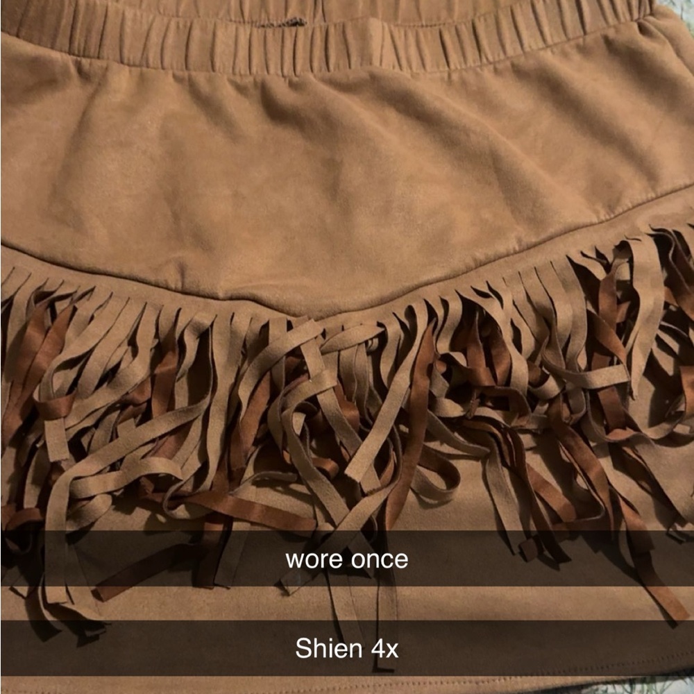 SHEIN Brown Layered Fringe Mini Skirt